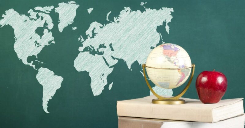 world map with apple
