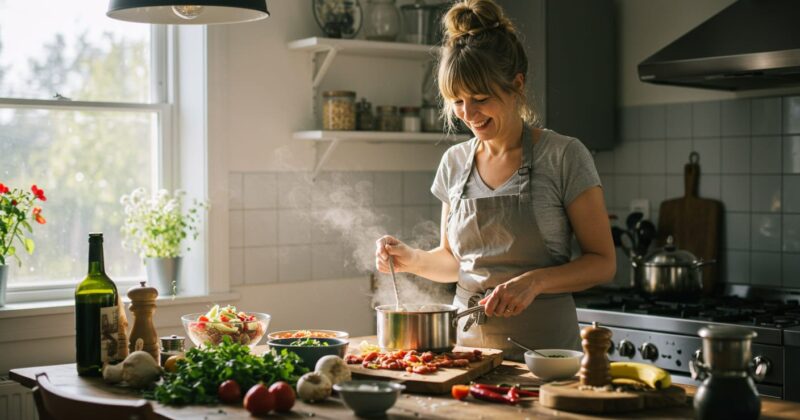 woman cooking in kitchen