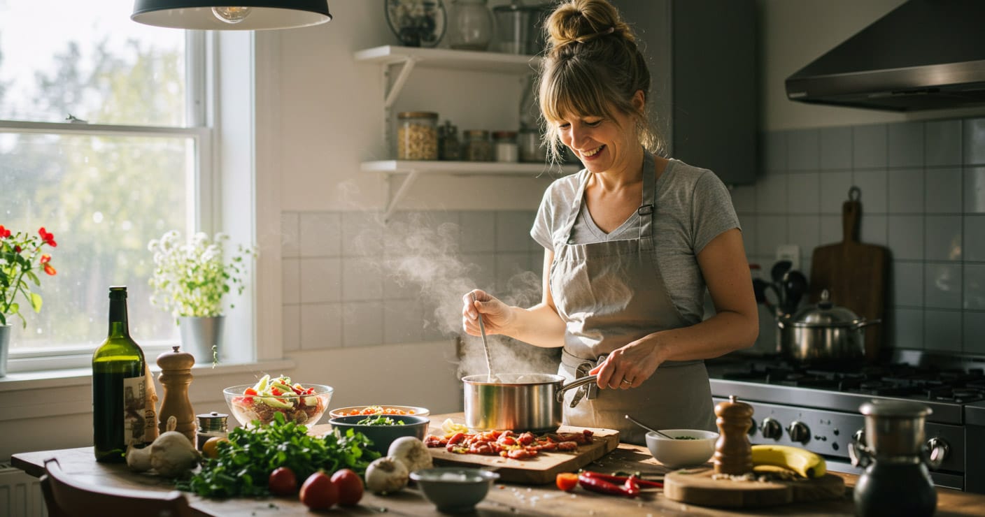 woman cooking in kitchen