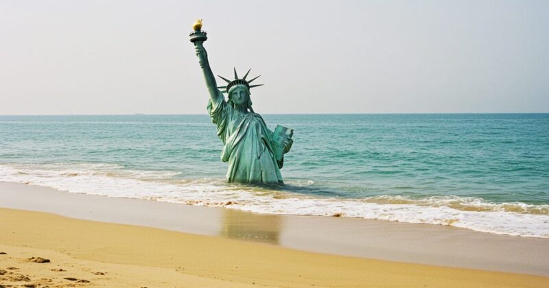 statue of liberty at beach